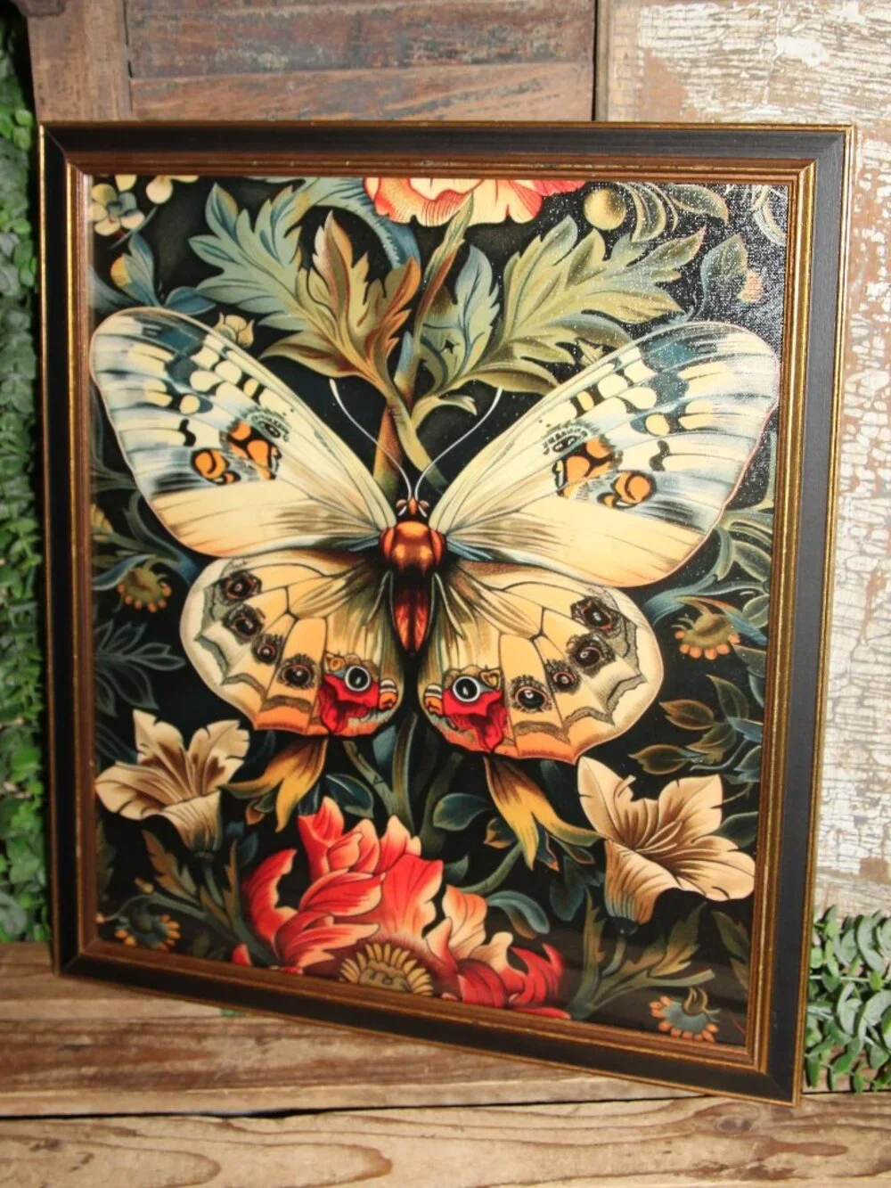 Eclectic Dark Moody BOHO Farmhouse Butterfly & Floral Wall Decor Picture